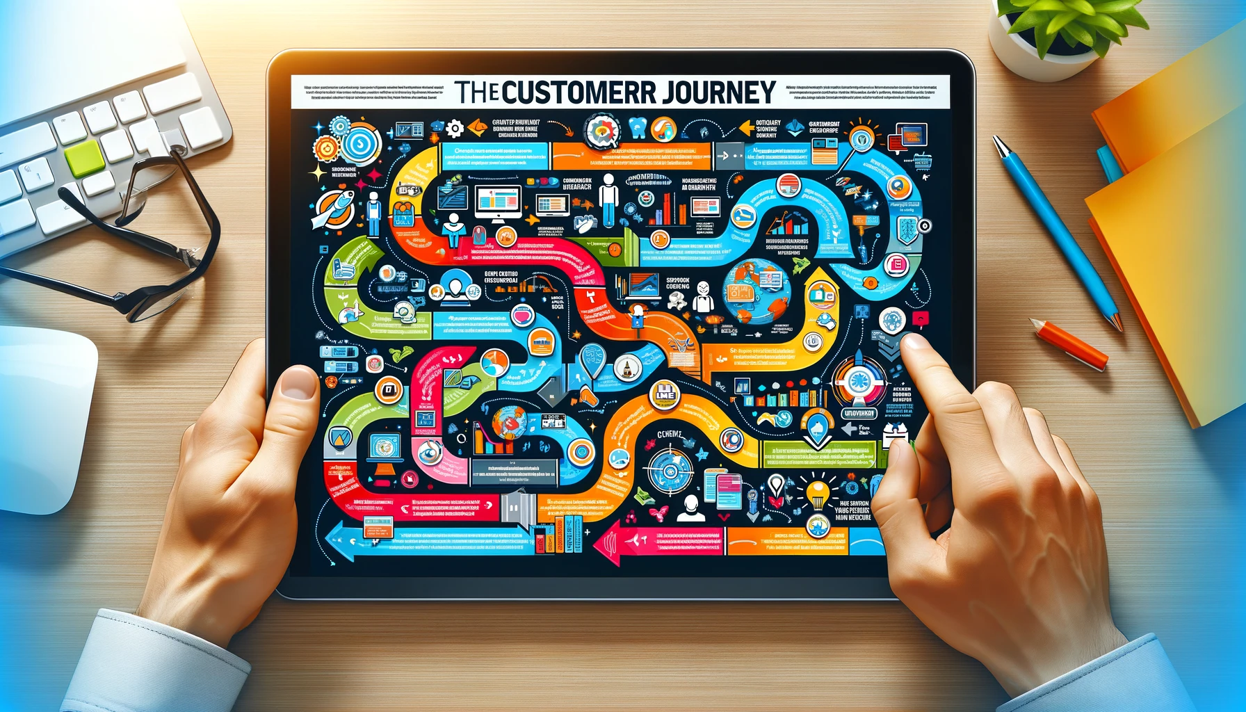Infográfico de un viaje del cliente en el proceso de marketing digital